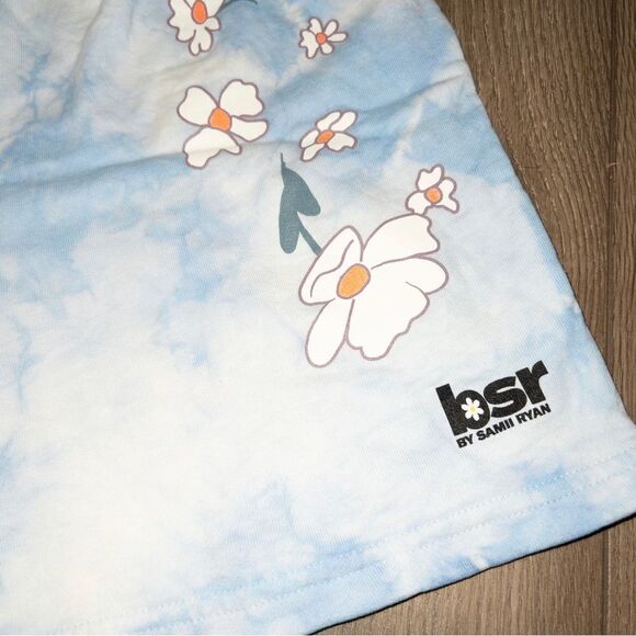 NIP BSR x By Samii Ryan Blue Tie Dye Flower Loungewear‎ Sweat Shorts Size Large - Picture 3 of 6